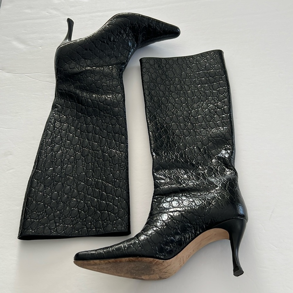KITTEN STEVIE 39 BLACK GLOSSY CROCO EMBOSSED LEATHER